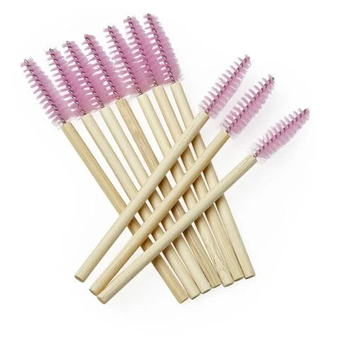 Bamboo mascara borsteltjes - roze 25 stuks